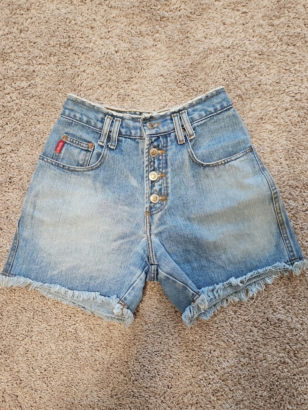 Y2K VTG Jou Jou Light Blue High-Rise Button-Fly Denim Shorts with Frayed Hem